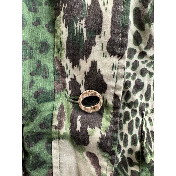 Vintage Script Women’s Green Animal Print Button Down Blouse W/ Pockets Size 14 - Picture 2 of 4